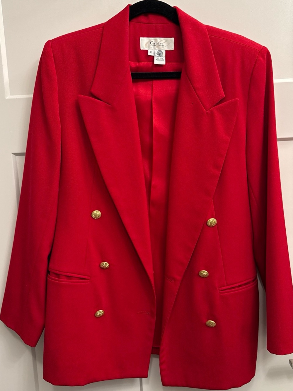 Career Essentials Women's Red Double-Breasted Blazer with Gold Buttons